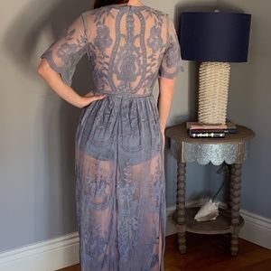 LACE MAXI DRESS--gun metal gray by HONEY PUNCH -S